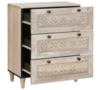 Qnhdfrt Credenza bianca 60 x 33 x 75 cm in legno massello di mango moderno mobile da soggiorno con 3 ripiani strutturati sul davanti, per sala da pranzo, corridoio e ufficio