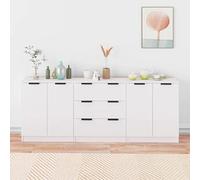 Qnhdfrt Credenza bianca in legno 3 pezzi Set con 2 ante e 3 cassetti, 60 x 30 x 70 cm, design minimalista robusto, grande spazio per soggiorno, cucina, corridoio