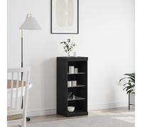 Qnhdfrt Credenza con luci a LED in rovere nero, 41 x 37 x 100 cm, design moderno con ripiani in vetro, per sala da pranzo, soggiorno, corridoio