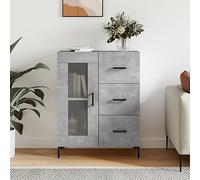 Qnhdfrt Credenza grigio cemento, 69,5 x 34 x 90 cm, in legno con cassetti, porta in vetro e piedini in metallo, per riporre lo spazio in soggiorno, cucina o corridoio, design senza tempo