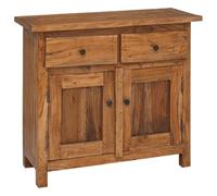 Qnhdfrt Credenza in Legno Massello di Mogano Vintage 75x30x65 cm | Mobiletto rustico per ingresso e salotto con due cassetti e due ante in legno massello e ottone.