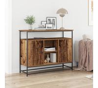 Qnhdfrt Credenza industriale a buffet in legno antico e acciaio, marrone opaco, 100 x 35 x 80 cm, con 2 ante e scaffali, robusta, versatile, per sala da pranzo, soggiorno, corridoio
