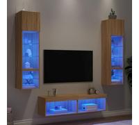 Qnhdfrt Credenza LED per TV Sonoma, 6 pezzi, con illuminazione RGB, larghezza 30/60 cm, in legno e vetro, per soggiorno, camera da letto, ufficio