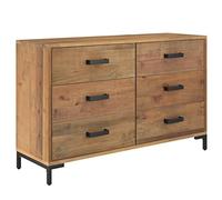 Qnhdfrt Credenza Marrone 110x35x70 cm in Pino Massello con Cassetti | Mobiletto vintage marrone per soggiorno e studio, dotato di sei ampi cassetti e piedini robusti in metallo.