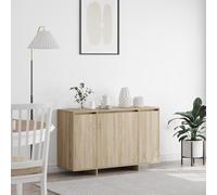 Qnhdfrt Credenza moderna in rovere Sonoma truciolare beige rettangolare 120 x 40,5 x 75 cm con 5 ante e 3 ripiani regolabili per sala da pranzo, soggiorno, cucina, solido spazio con fissaggio a parete