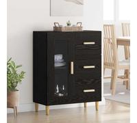 Qnhdfrt Credenza nera 69,5 x 34 x 90 cm in legno con porta in vetro, design moderno con maniglie, spazio per credenza, soggiorno, cucina, corridoio