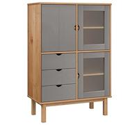 Qnhdfrt Credenza OTTA Legno Massello di Pino Marrone Grigio 85x43x125 cm
