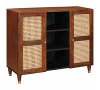 Qnhdfrt Credenza per soggiorno, marrone, in legno di mango massiccio e rattan, design moderno con porta e scaffali, elegante per soggiorno, cucina o corridoio