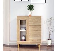 Qnhdfrt Credenza Sonoma rovere 69,5 x 34 x 90 cm, in legno con anta in vetro e 3 cassetti, pannello superiore stabile, moderno, soggiorno, cucina, corridoio, per Living Room Corridor Bedroom
