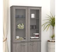 Qnhdfrt Credenza superiore in legno massiccio grigio chiaro, 85 x 35 x 100 cm, con ante in vetro, tre ripiani, mobili decorativi per soggiorno, cucina, corridoio