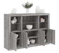 Qnhdfrt Credenze con illuminazione LED RGB, set da 3 pezzi, grigio Sonoma, legno di vetro, dimensioni 142,5 x 37 x 100 cm, per soggiorno, corridoio, sala da pranzo, con spazio di archiviazione e