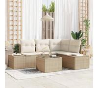 Qnhdfrt Divani Sezionali per esterni in polyrattan sintetico beige, set di 5 divani da giardino con cuscino, design moderno per balcone, terrazza e giardino d'inverno