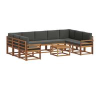 Qnhdfrt Divano da esterno 10 pezzi, set modulare in legno di acacia massiccio con cuscini, mobili da giardino per terrazza e balcone, design naturale e antracite