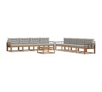Qnhdfrt Divano da esterno in legno di acacia, set lounge da giardino con tavolo e imbottiture, set di mobili modulari per terrazza da giardino, max 110 kg per sedia, naturale e grigio chiaro