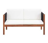 Qnhdfrt Divano da Giardino 2 Posti in Legno di Acacia e Corda, 122 cm | Panchina rustica con morbidi cuscini neri per arredare balcone, terrazzo o patio esterno.