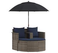 Qnhdfrt Divano da Giardino 8 Pz in Polyrattan Grigio e Blu | Salotto da esterno con parasole regolabile e cuscini imbottiti, ideale per arredare il patio o il bordo piscina.