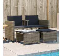 Qnhdfrt Divano da giardino a 2 posti, grigio con tavolo e sgabelli, set di mobili da giardino in rattan sintetico, per esterni, terrazza, balcone, giardino