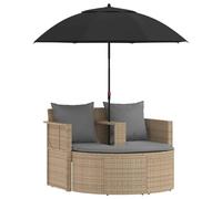 Qnhdfrt Divano da Giardino in Polyrattan, Set 8 Pezzi con Ombrellone | Salotto da esterno per patio e balcone con cuscini sfoderabili e parasole inclinabile per zone d'ombra regolate.