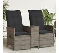 Qnhdfrt Divano da giardino regolabile in 2 posti con tavolo grigio PE rattan durevole e resistente alle intemperie per giardino, balcone e terrazza