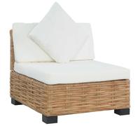 Qnhdfrt Divano senza braccioli in rattan naturale con cuscino bianco crema - Design moderno per soggiorno, giardino d'inverno e balcone