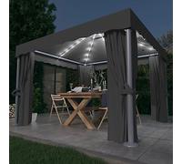Qnhdfrt Gazebo 3 x 3 m antracite con catena luminosa a LED e zanzariera, elegante gazebo da giardino in alluminio e acciaio per feste in giardino, barbecue e campeggio