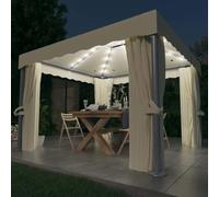Qnhdfrt Gazebo 3 x 3 m bianco crema con catena luminosa a LED e zanzariera, gazebo da giardino in alluminio e acciaio per feste in giardino, barbecue e campeggio
