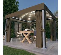 Qnhdfrt Gazebo 3 x 3 m con catena luminosa a LED e zanzariera, gazebo da giardino in alluminio e acciaio, design a doppio tetto per una ventilazione ottimale, tortora per feste in giardino ed eventi