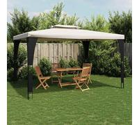 Qnhdfrt Gazebo con doppio tetto crema, 3,98 x 2,98 m, in acciaio, con robusta struttura in acciaio, per sole e protezione dalla pioggia per giardino, campeggio ed eventi all'aperto