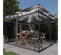 Qnhdfrt Gazebo con zanzariera e catena luminosa a LED, 3 x 3 x 2, 73 m, colore antracite, robusto gazebo da giardino con luci solari per campeggio, giardino ed eventi all'aperto