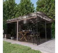 Qnhdfrt Gazebo con zanzariera e catena luminosa a LED, 4 x 3 x 2,73 m, in acciaio e poliestere, tortora, per campeggio, giardino ed eventi all'aperto
