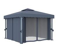 Qnhdfrt Gazebo da Giardino 3x3m con Tende in Alluminio Antracite | Perfetto per il cortile o patio, questo pergolato offre un'ampia area d'ombra ventilata grazie al doppio tetto.