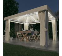 Qnhdfrt Gazebo da giardino, 4 x 3 m, bianco crema, con catena luminosa a LED e zanzariera, robusto gazebo in alluminio, per giardino, feste, campeggio ed eventi all'aperto