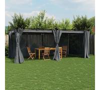 Qnhdfrt Gazebo da giardino antracite, 6 x 3 m, con tetto apribile e tende, robusto telaio in alluminio, impermeabile, in poliestere, per giardino, campeggio ed eventi all'aperto