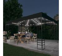 Qnhdfrt Gazebo da giardino con catena luminosa a LED, 3 x 4 m, colore antracite, robusta struttura in acciaio con tetto ventilato e luci solari per feste in giardino, barbecue e campeggio
