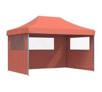 Qnhdfrt Gazebo Pieghevole Pop-Up 4,1x2,8 m con 3 Pareti Terracotta | Ideale per feste in giardino e barbecue all'aperto, offre ombra e comfort grazie alla struttura in acciaio blu.