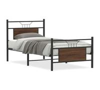 Qnhdfrt Giroletto Singolo 90x200cm in Acciaio e Legno Rovere Marrone | Struttura letto 90x200 con testiera per camera da letto, rete a doghe e 27 cm di spazio utile sotto il telaio.