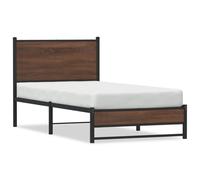 Qnhdfrt Giroletto Singolo in Acciaio Rovere Marrone 90x190 cm | Design classico con testiera per la camera da letto. Telaio in acciaio e doghe integrate con vano inferiore utile.