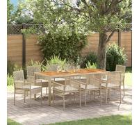 Qnhdfrt Gruppo da giardino 9 pezzi in polyrattan beige con tavolo rettangolare 190 x 90 x 75 cm e 8 sedie imbottite per uso esterno su terrazza, giardino, balcone