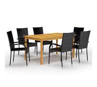 Qnhdfrt Gruppo da giardino in legno massello di acacia con 6 sedie impilabili, 150 x 90 cm, per terrazze, balcone e giardino
