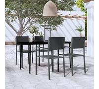 Qnhdfrt Gruppo da giardino nero 140 x 70 cm 5 pezzi con piano in vetro e 4 sedie in acciaio per terrazza balcone e giardino