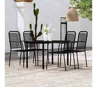 Qnhdfrt Gruppo da giardino nero 5 pezzi con tavolo e 4 sedie in acciaio e corda di cotone per terrazza balcone e cucina 140 x 70 cm