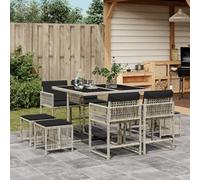 Qnhdfrt Gruppo da giardino pieghevole in polyrattan grigio chiaro, 110 x 106 cm, con piano in vetro e cuscino antracite, salvaspazio, per piccoli balconi o terrazzi