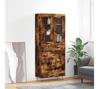 Qnhdfrt Highboard affumicatura 69,5 x 34 x 180 cm con frontale in vetro, piedini in metallo e fissaggio a parete, spazio per soggiorno, corridoio o cucina, moderna credenza marrone