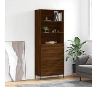 Qnhdfrt Highboard con credenza marrone, effetto quercia, 69,5 x 34 x 180 cm, in legno con piedini in metallo, grande spazio per il soggiorno, il corridoio o la cucina
