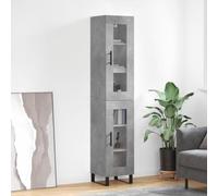 Qnhdfrt Highboard grigio cemento in legno con gambe in ferro e vetro, elegante armadietto per soggiorno, cucina e corridoio