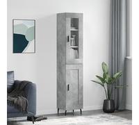 Qnhdfrt Highboard grigio cemento in legno con gambe in ferro e vetro, elegante armadietto per soggiorno e corridoio
