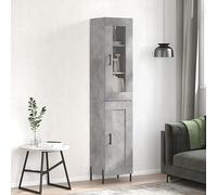 Qnhdfrt Highboard grigio cemento in legno con gambe in ferro e vetro, elegante armadietto per soggiorno, cucina e corridoio
