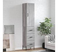 Qnhdfrt Highboard grigio Sonoma 34,5 x 34 x 180 cm, resistente materiale in legno con piedini in metallo, moderna credenza con porta e ampio spazio di archiviazione, salvaspazio per soggiorno