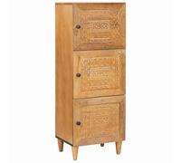 Qnhdfrt Highboard marrone chiaro, legno di mango massiccio, 40 x 33 x 110 cm, moderna credenza con 3 ante e scaffali, per soggiorno, sala da pranzo, corridoio, mobili salvaspazio