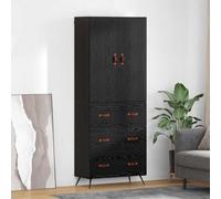 Qnhdfrt Highboard nero rovere 69,5 x 34 x 180 cm credenza montata a parete per Living Room, camera da letto, corridoio, molto spazio di archiviazione, design moderno, robusto e durevole per interni